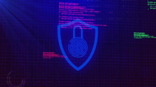 Animatie Van Biometrische Pictogrammen Gegevensverwerking Donkere Achtergrond Mondiale Cyberbeveiliging Verbindingen — Stockvideo