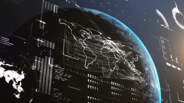 Animatie Van Gegevensverwerking Diagrammen Hele Wereld Global Business Digitale Interface — Stockvideo