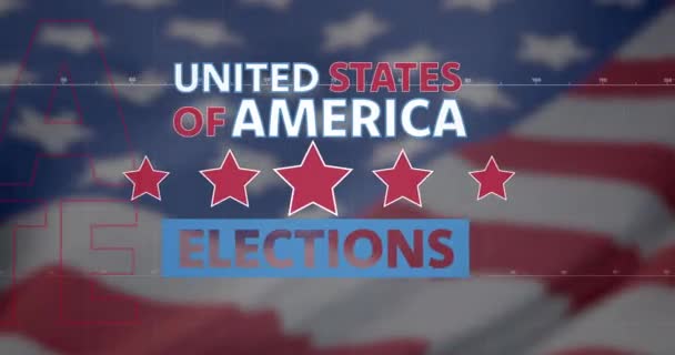 动画使文字在美国国旗上有所不同 美国爱国主义和投票制概念 — 图库视频影像