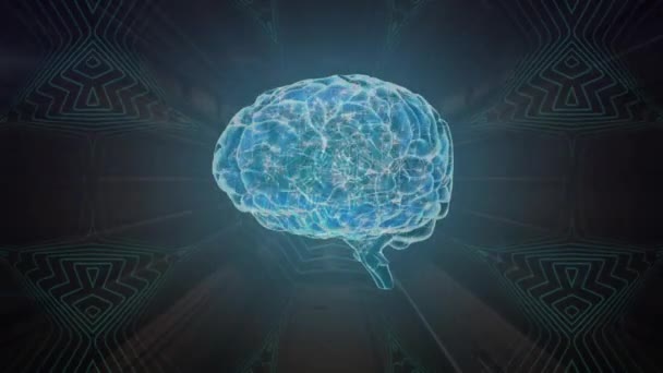 Animering Roterande Glödande Blå Hjärna Och Nätverk Mörk Bakgrund Medicinsk — Stockvideo