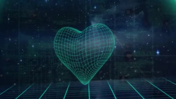 Animación Del Corazón Procesamiento Datos Través Red Medicina Global Conexiones — Vídeos de Stock