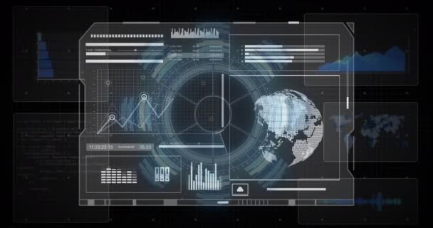 Ekranda Küre Veri Işleme Animasyonu Küresel Finans Bağlantılar Hesaplama Veri — Stok video