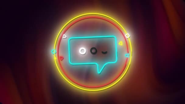 Animation Neon Speech Bubble Icon Glowing Light Trails Background Global — Stock Video