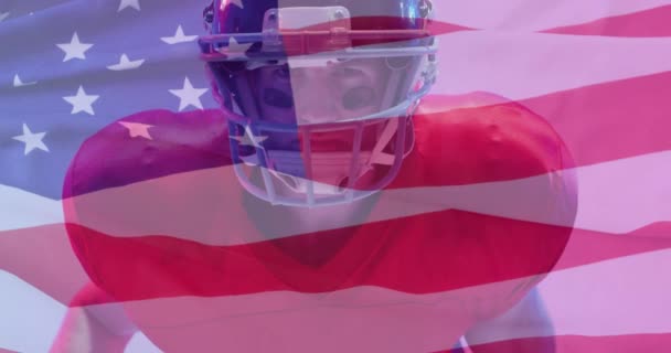 Animation Des Kaukasischen Amerikanischen Fußballspielers Und Flagge Der Usa Amerikanischer — Stockvideo