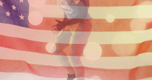 Animación Futbolista Afroamericano Americano Bandera Usa Concepto Patriotismo Deporte Competencia — Vídeo de stock