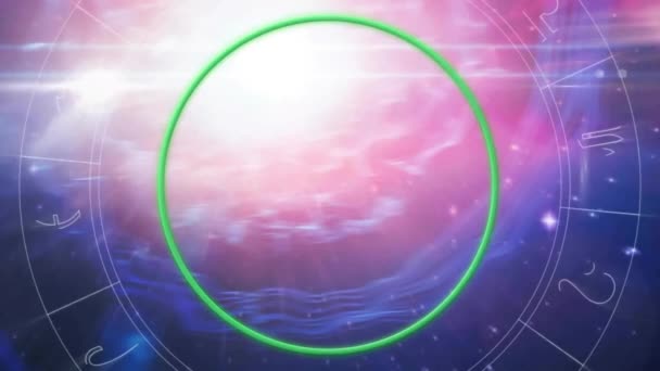 Animatie Van Pisces Dierenriem Teken Met Horoscoop Wiel Paarse Achtergrond — Stockvideo