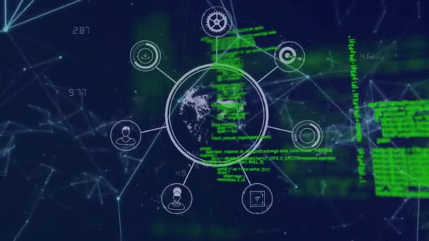 Animação Rede Conexões Com Ícones Processamento Dados Conceito Global Negócios — Vídeo de Stock