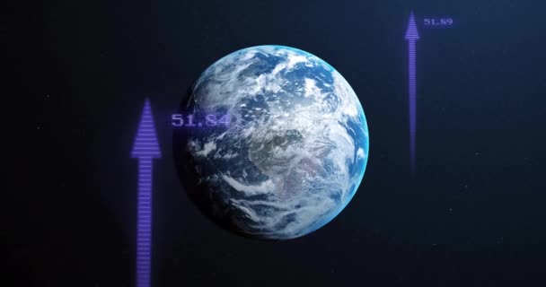 Animación Procesamiento Datos Digitales Flechas Todo Mundo Sobre Fondo Oscuro — Vídeo de stock