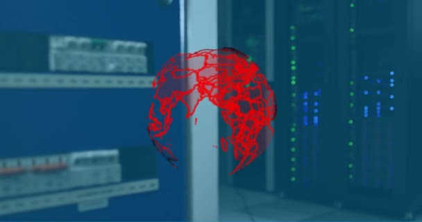 컴퓨터 서버를 글로브 데이터 처리의 애니메이션 글로벌 클라우드 컴퓨팅 데이터 — 비디오