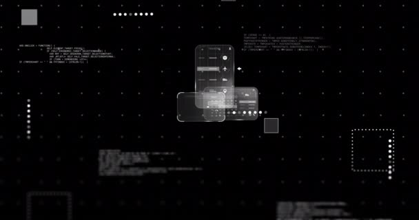 Анимация Экранов Обработкой Данных Черном Фоне Глобальный Искусственный Интеллект Связи — стоковое видео