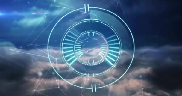 Animação Escopo Conexões Processamento Dados Digitais Sobre Nuvens Conceito Finanças — Vídeo de Stock