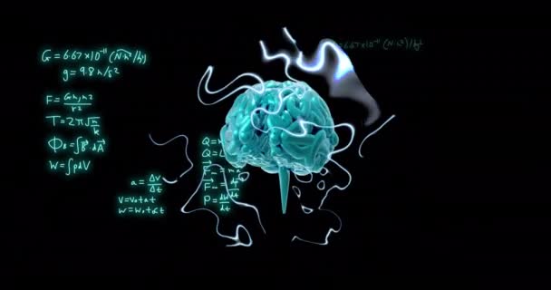 Animação Cérebro Processamento Dados Científicos Sobre Fundo Preto Inteligência Artificial — Vídeo de Stock