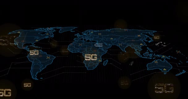 Animation Von Text Digitaler Datenverarbeitung Und Weltkarte Auf Schwarzem Hintergrund — Stockvideo