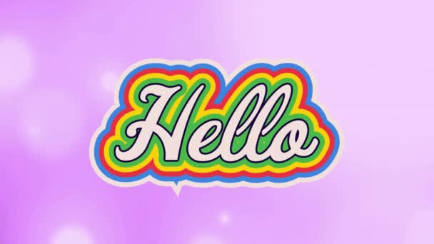 Animatie Van Regenboog Hello Tekst Neon Patroon Achtergrond Mondiale Sociale — Stockvideo