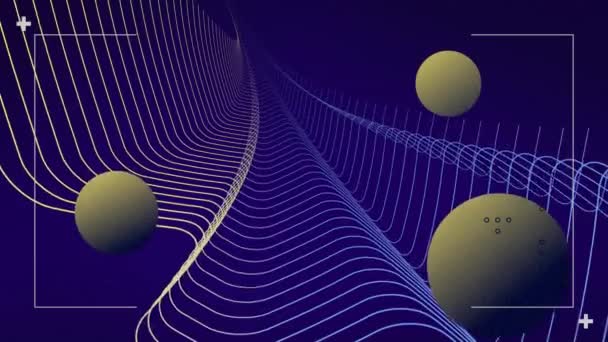 Анимация Сканера Над Сетевыми Волнами Жёлтыми Сферами Тёмном Фоне Сеть — стоковое видео