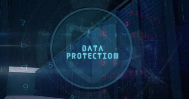 Animation Data Protection Text Data Processing Computer Servers Global Connections — Stock Video