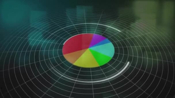 Animação Processamento Dados Sobre Diagrama Círculo Varredura Escopo Tecnologia Global — Vídeo de Stock