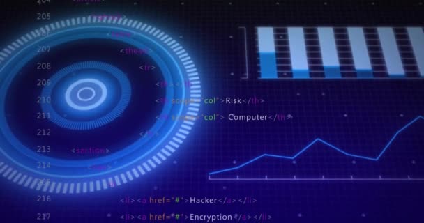 Animation Scope Scanning Data Processing Blue Background Global Technology Computing — Vídeos de Stock