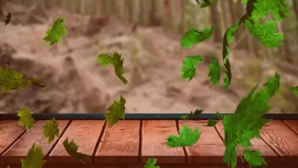 Animation Herbstlicher Blätter Die Über Bäume Und Holzoberflächen Fallen Herbst — Stockvideo