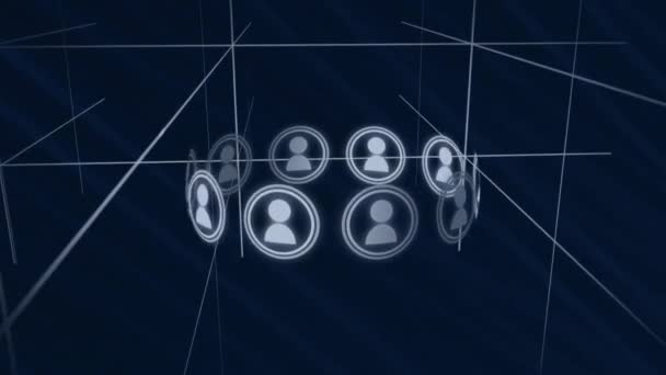 Анимация Сети Соединений Иконками Над Фигурами Концепция Социальных Сетей Цифрового — стоковое видео