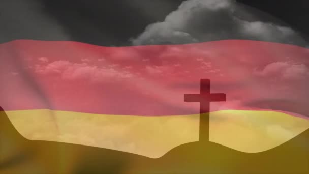 Animation Drapeau Allemagne Sur Croix Concept Mondial Patriotisme Religion Vidéo — Video