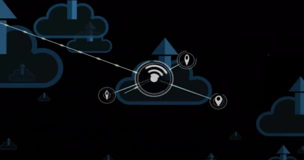 Animação Rede Conexões Com Ícones Sobre Nuvens Setas Conexões Globais — Vídeo de Stock