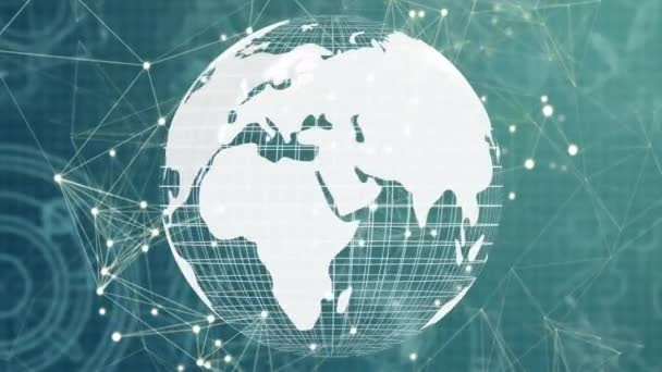 Animação Rede Conexões Sobre Globo Sobre Fundo Azul Conexões Globais — Vídeo de Stock
