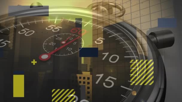 Animatie Van Timer Vormen Stadsgezicht Global Business Time Digital Interface — Stockvideo