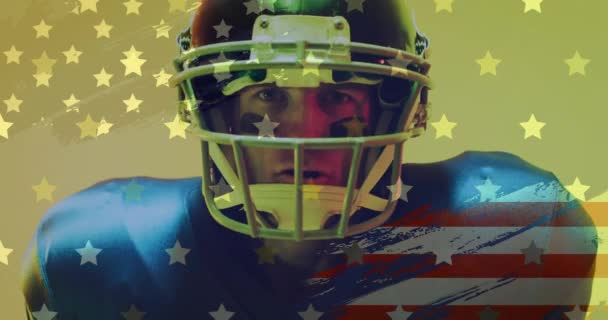 Animación Futbolista Americano Caucásico Bandera Usa Concepto Patriotismo Deporte Competencia — Vídeos de Stock