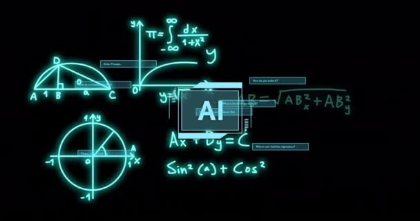Animazione Del Testo Equazioni Figure Matematiche Scienza Interfaccia Digitale Concetto — Video Stock