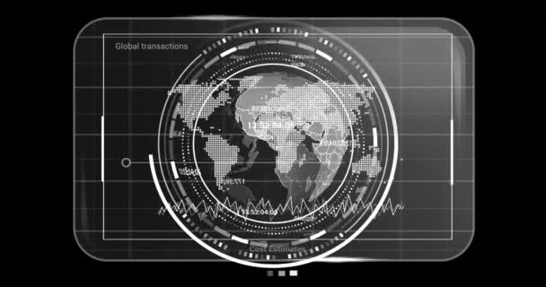 Animación Globo Con Procesamiento Datos Sobre Fondo Negro Inteligencia Artificial — Vídeos de Stock