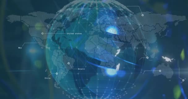 Animacja Globu Mapie Świata Przetwarzanie Danych Koncepcja Globalnego Biznesu Cyfrowego — Wideo stockowe