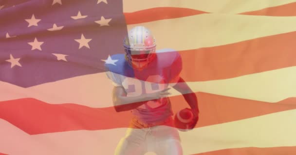 Afro Amerikan Amerikan Futbolcusu Amerikan Bayrağının Animasyonu Amerikan Vatanseverliği Spor — Stok video