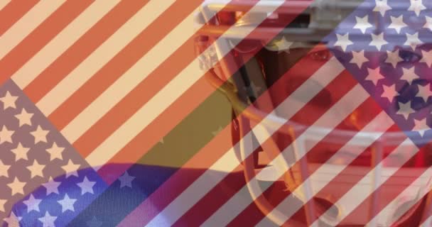 Animação Jogador Futebol Americano Caucasiano Bandeira Dos Eua Patriotismo Americano — Vídeo de Stock
