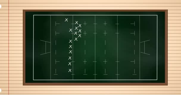 Animación Del Campo Deportes Rugby Con Tácticas Dibujos Estrategia Sobre — Vídeo de stock
