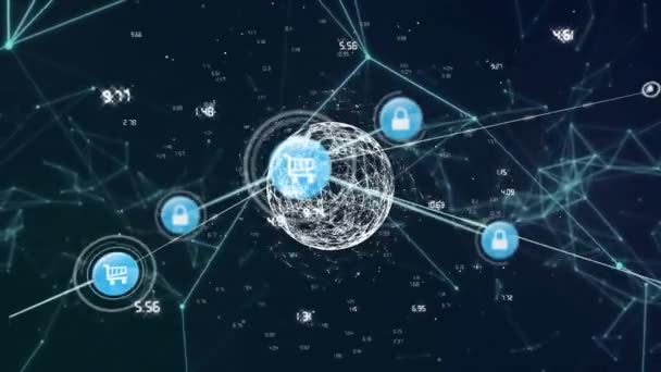 Animation Des Netzwerks Von Verbindungen Über Den Globus Globale Verbindungen — Stockvideo