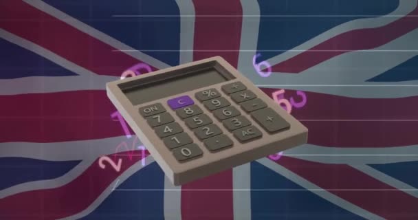 计算机在英国国旗上的动画 全球金融 计算和数据处理概念 — 图库视频影像