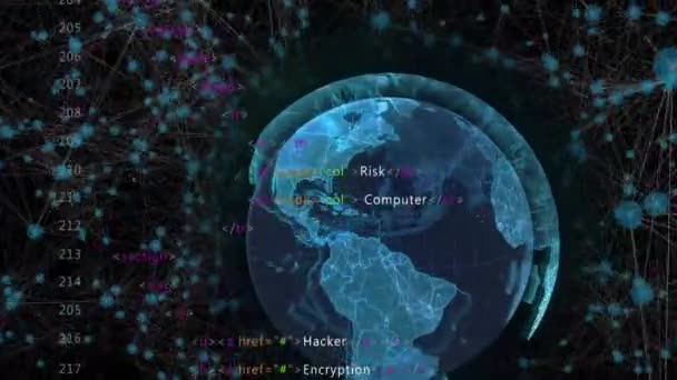 Animatie Van Digitale Gegevensverwerking Hele Wereld Mondiale Verbindingen Computer Gegevensverwerkingsconcept — Stockvideo