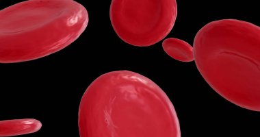 Siyah zemin üzerinde kırmızı kan hücrelerinin mikro görüntüsü. Küresel bilim, araştırma ve tıp konsepti dijital olarak üretilen görüntü.