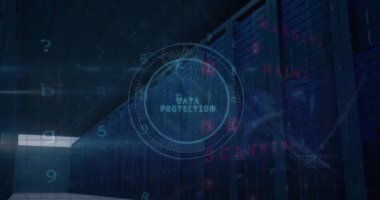 Animation of icons and data processing over computer servers. Global connections, computing and data processing concept digitally generated video.