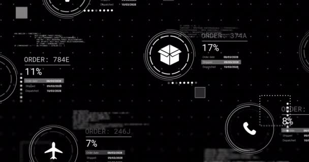 Анимация Иконок Обработки Данных Черном Фоне Глобальный Искусственный Интеллект Связи — стоковое видео
