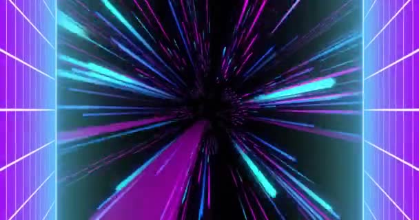 Animazione Griglie Laterali Travi Luminose Neon Blu Rosa Sfondo Nero — Video Stock