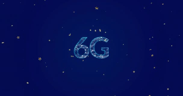 在蓝色背景上移动超过6G文本的恒星动画 全球技术和数字接口概念数字生成视频 — 图库视频影像