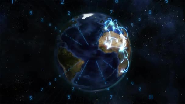 Animacja Globu Rosnącą Świecącą Niebieską Siecią Obracającą Się Kosmosie Dane — Wideo stockowe