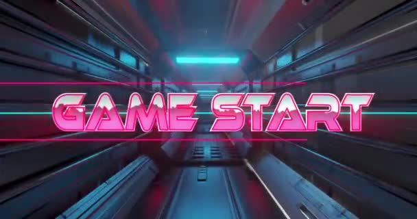 Animation Des Spielbeginns Text Über Digitalen Tunnel Kommunikation Retro Zukunft — Stockvideo