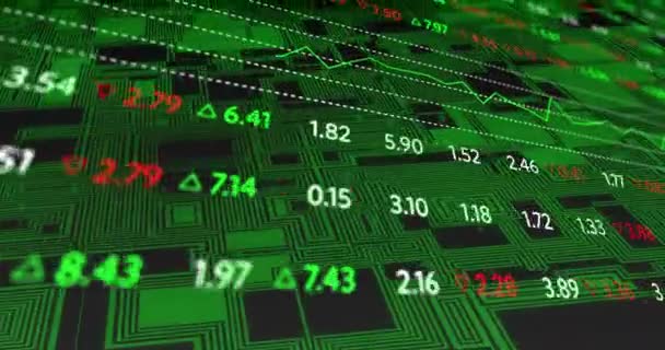 Animación Del Procesamiento Datos Financieros Sobre Placa Circuito Sobre Fondo — Vídeos de Stock