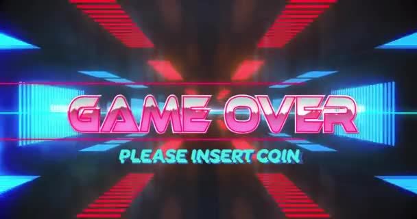 Animasi Permainan Mulai Teks Atas Terowongan Neon Komunikasi Retro Masa — Stok Video