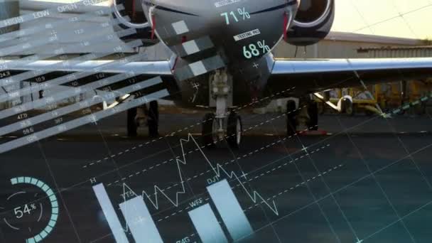 Animación Del Procesamiento Datos Financieros Través Del Avión Viajes Globales — Vídeo de stock