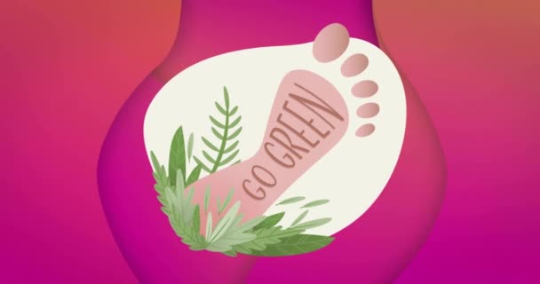 분홍색 추상적인 배경에 발자국과 식물과 텍스트의 애니메이션 건강한 라이프 스타일 — 비디오