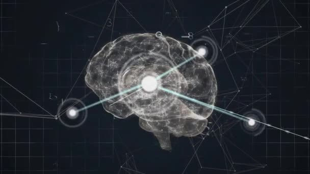 Анимация Сети Связей Мозга Темном Фоне Концепция Глобальных Соединений Вычислительной — стоковое видео